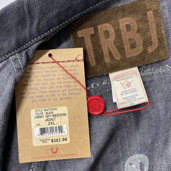 NWT True Religion Denim Jacket Jimmy 1971 Western Mens XXL Black Jeans MSRP $382 - Picture 3 of 16
